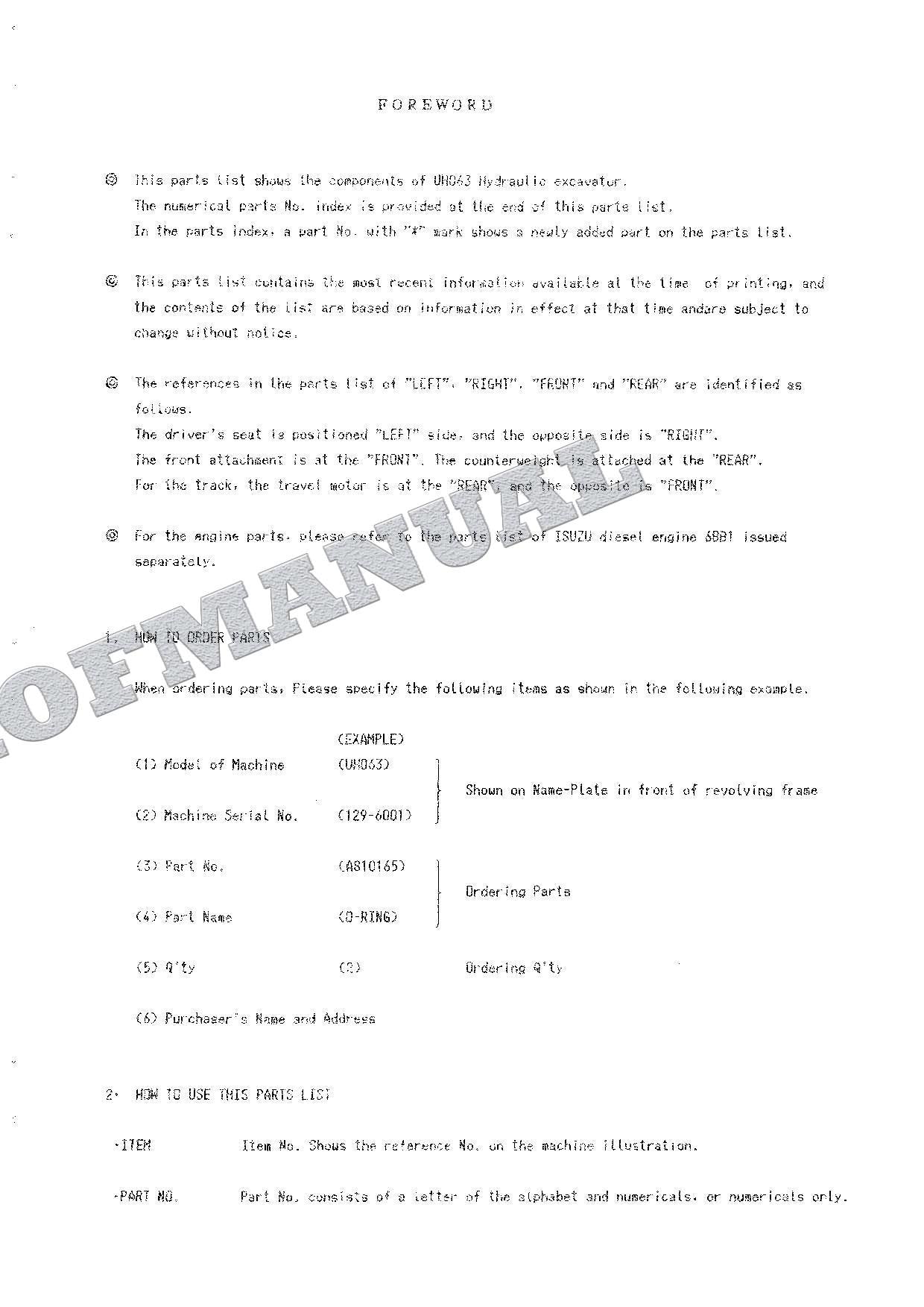 HITACHI UH063 SWEDEN NORWAY FINLAND Excavator Parts Catalog Manual EP129-CE1-2