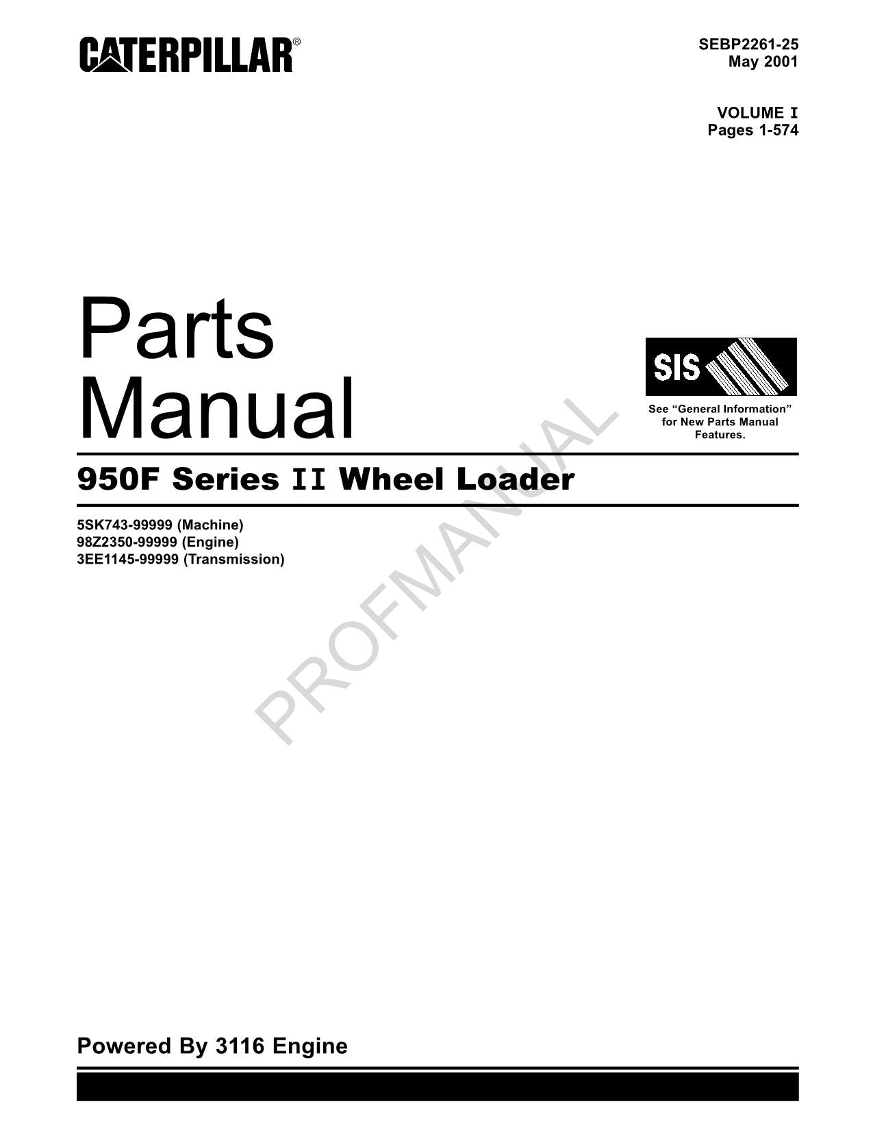 Caterpillar Cat 950F Series II Wheel Loader Parts Catalog Manual SEBP2261