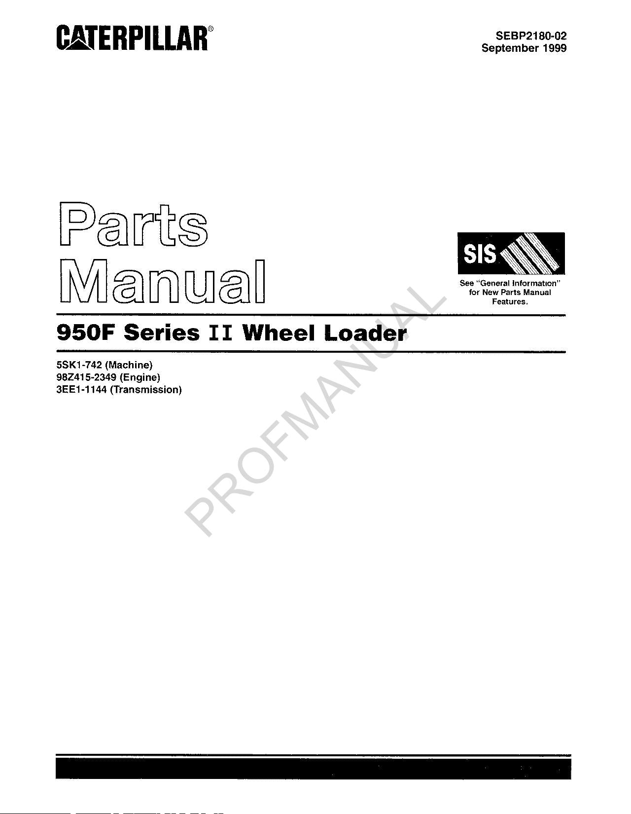 Caterpillar Cat 950F Series II Wheel Loader Parts Catalog Manual SEBP2180