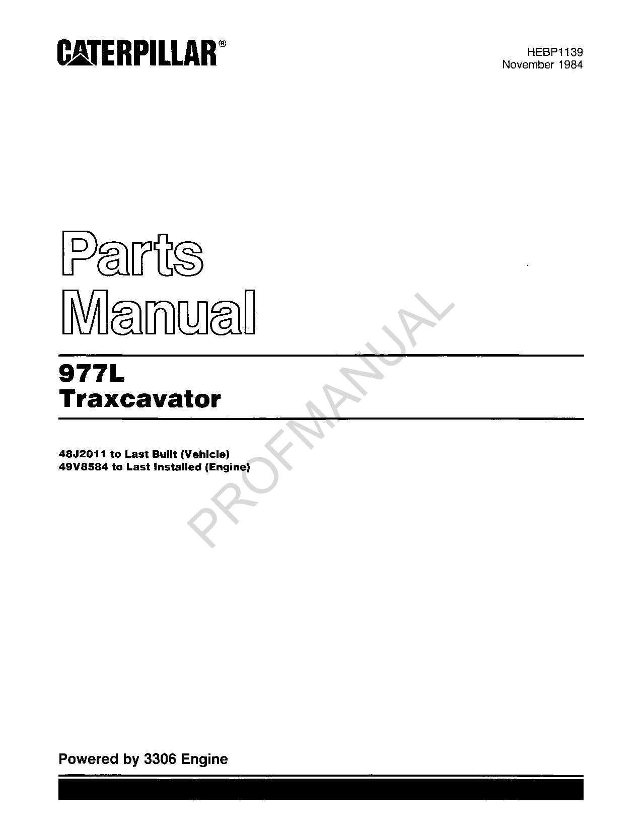 Caterpillar Cat 977L Traxcavator Kettenlader Ersatzteilkatalog Handbuch HEBP1139