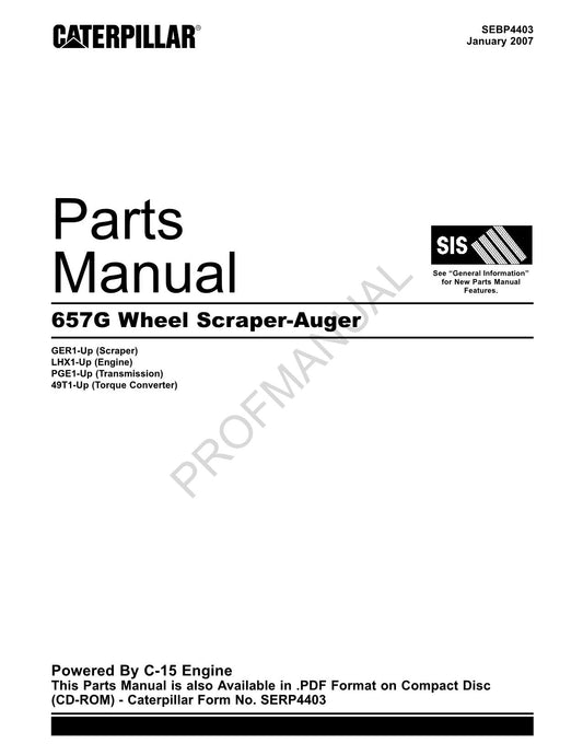 Caterpillar Cat 657G Wheel Scraper Auger Parts Catalog Manual