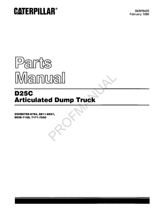 Caterpillar Cat D25C Articulated Dump Truck Parts Catalog Manual SEBP8426