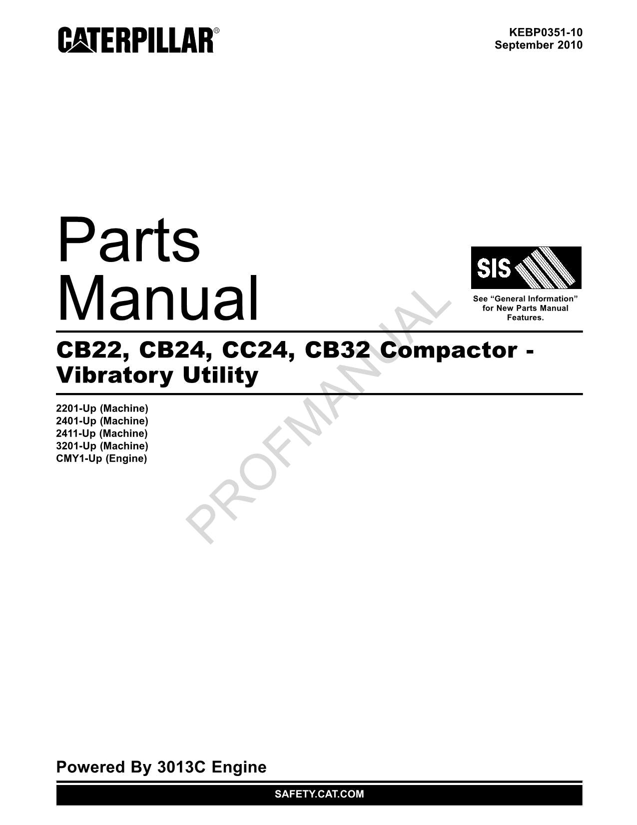 Caterpillar CB22 CB24 CC24 CB32 Vibratory Compactor Utility Parts Catalog Manual