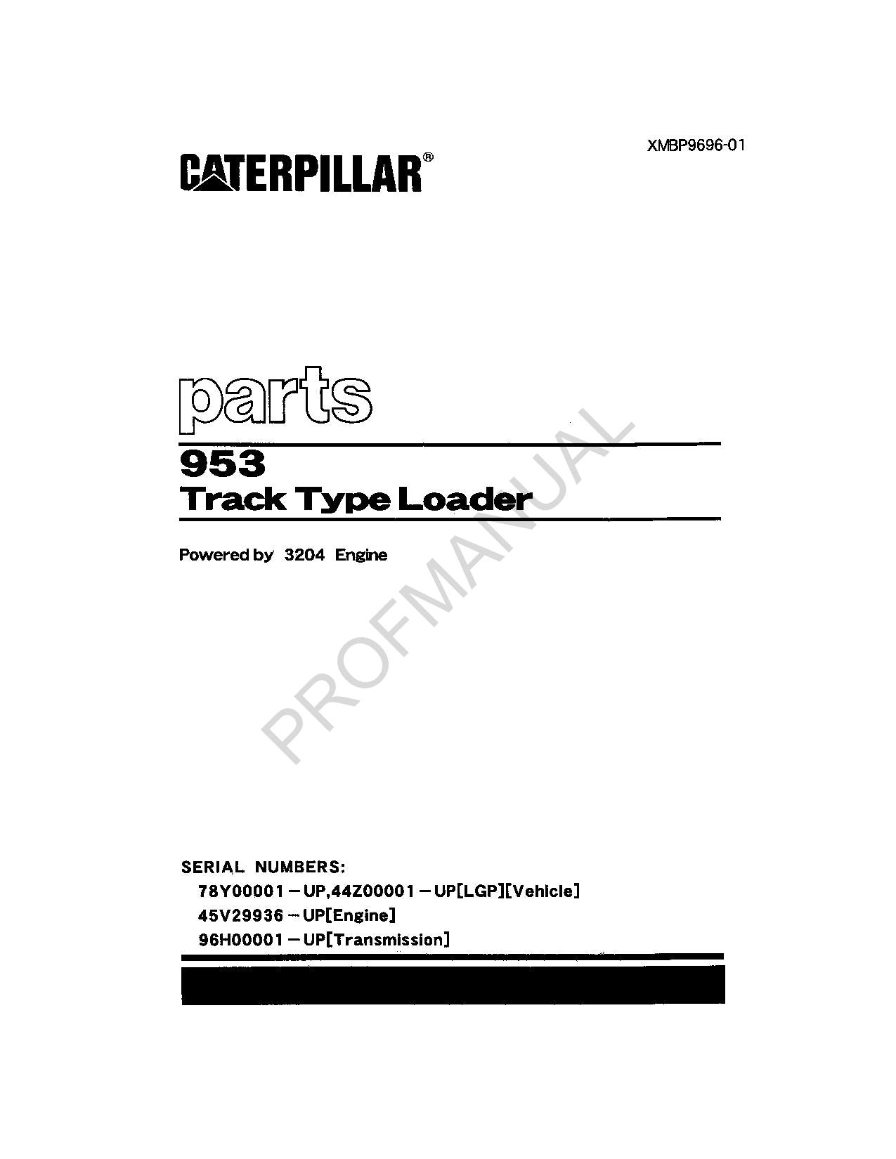 Caterpillar Cat 953 Track Type Loader Parts Catalog Manual