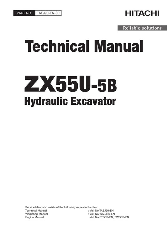 Hitachi ZX55U-5B Excavator Service Manual with Schemes