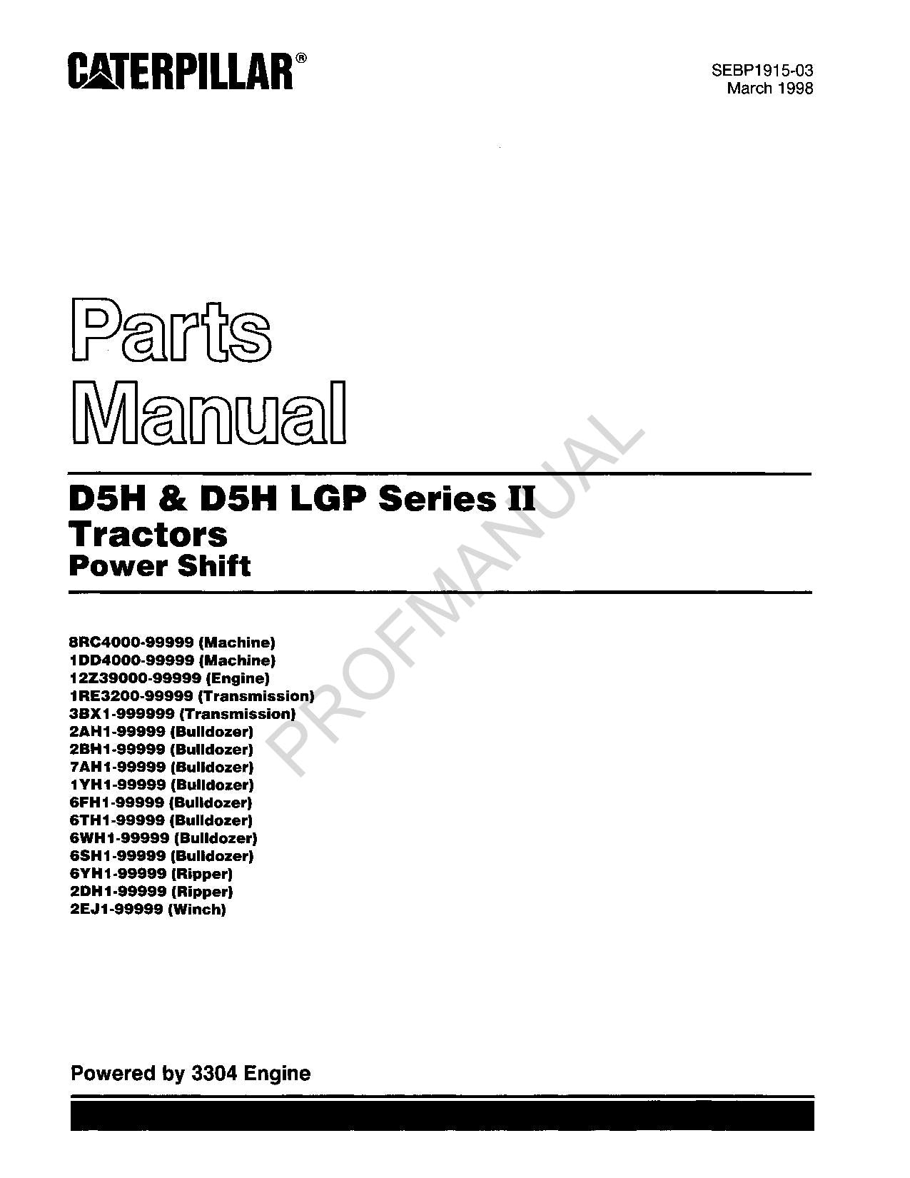 Catalogue de pièces détachées pour tracteur Caterpillar D5H D5H LGP Ser 2 Power Shift SEBP1915