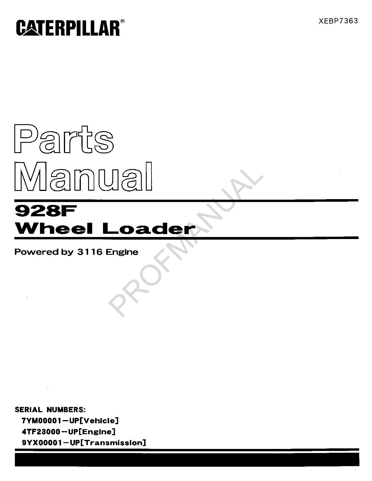 Caterpillar Cat 928F Wheel Loader Parts Catalog Manual XEBP7363