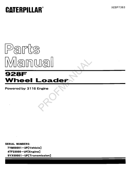 Caterpillar Cat 928F Wheel Loader Parts Catalog Manual XEBP7363