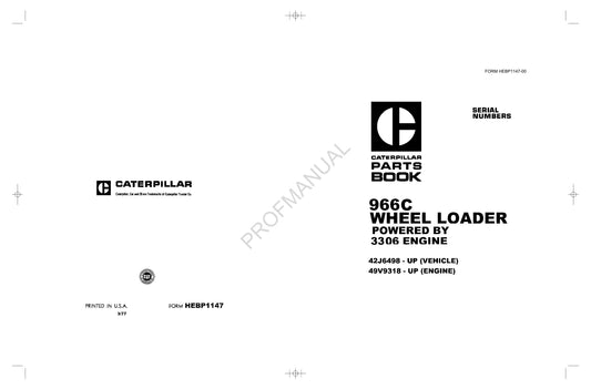 Caterpillar 966C Wheel Loader Powered 3306 Engine Parts Catalog Manual HEBP1147