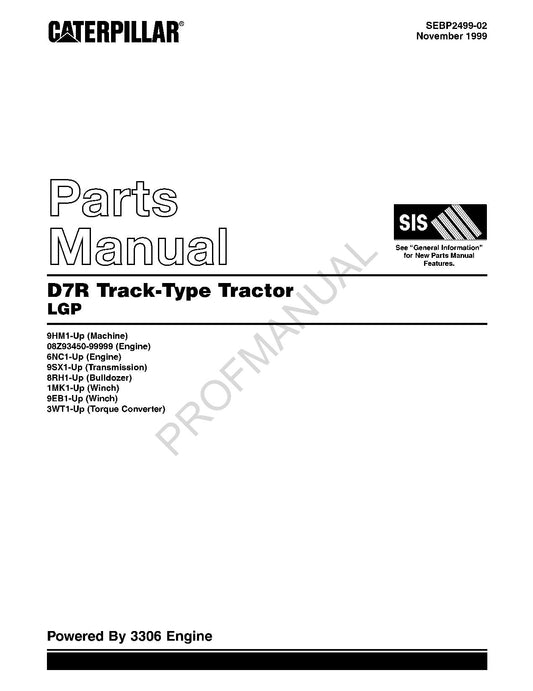 Catalogue de pièces détachées pour tracteur à chenilles Caterpillar Cat D7R LGP SEBP2499