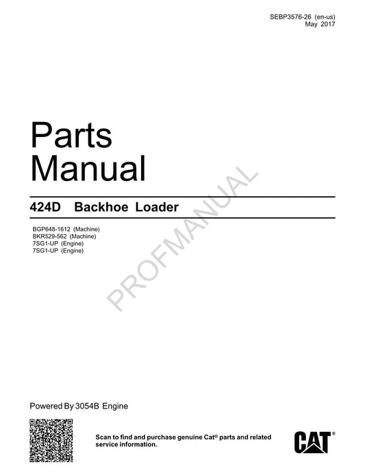 Caterpillar Cat 424D Backhoe Loader Parts Catalog Manual SEBP3576