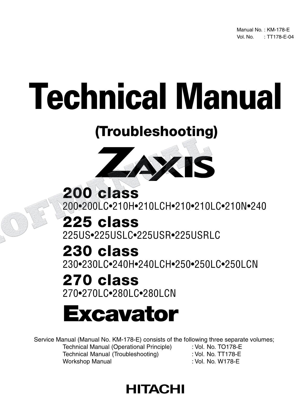 HITACHI ZX230 ZX270 Excavator Service manual Troubleshoot TT178-E-04 Big Schemes