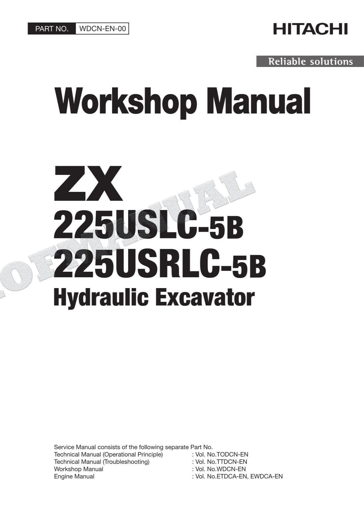 HITACHI ZX225USLC-5B ZX225USRLC-5B Excavator Service Repair Workshop Manual