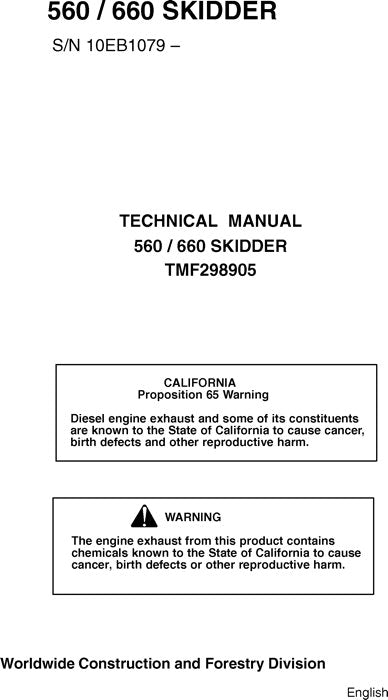 JOHN DEERE 560C 660C SKIDDER REPAIR SERVICE TECHNICAL MANUAL TMF298905