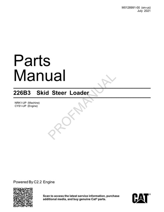 Caterpillar Cat 226B3 Skid Steer Loader Parts Catalog Manual M0128991