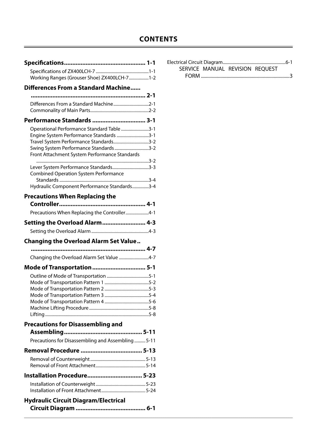 Hitachi ZX400LCH-7 Application Product Material Excavator Service manual