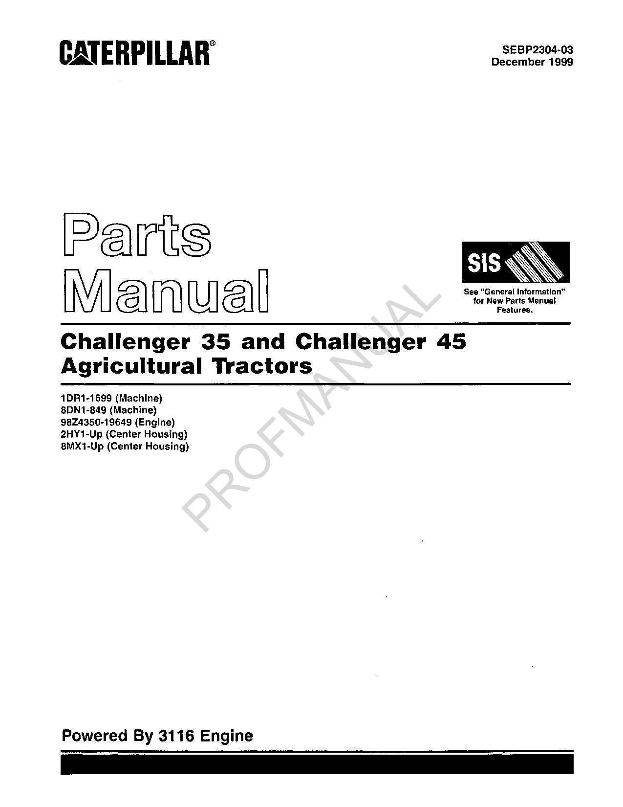 Caterpillar Challenger 35 45 Agricultural Tractor Parts Catalog Manual SEBP2304