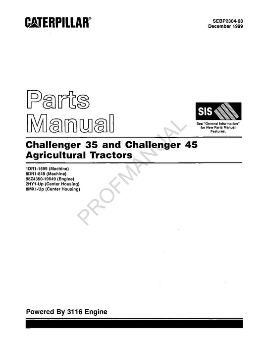 Caterpillar Challenger 35 45 Agricultural Tractor Parts Catalog Manual SEBP2304