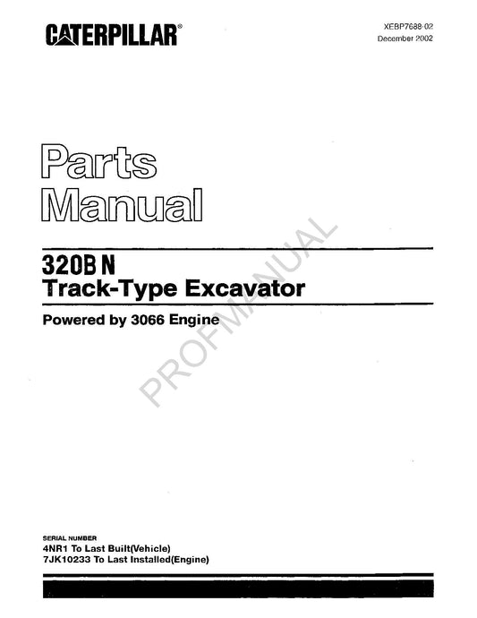 Manuel du catalogue des pièces détachées pour excavatrice à chenilles Caterpillar Cat 320B N