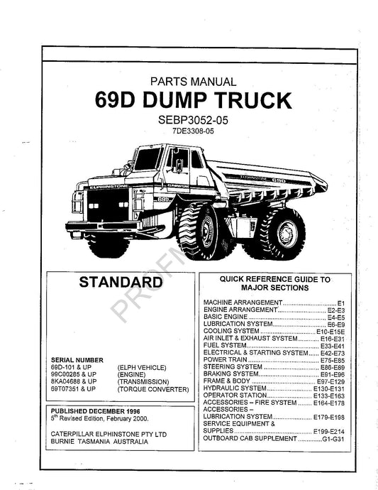 Catalogue de pièces détachées pour camions à benne basculante Caterpillar Cat 69D, manuel de série 9SS1