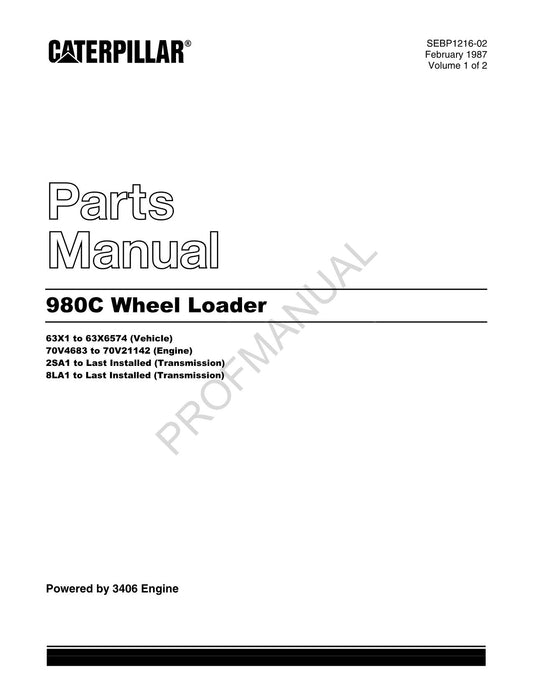 Caterpillar Cat 980C Wheel Loader Parts Catalog Manual SEBP1216