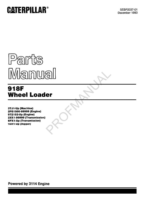 Caterpillar Cat 918F Wheel Loader Parts Catalog Manual SEBP2037