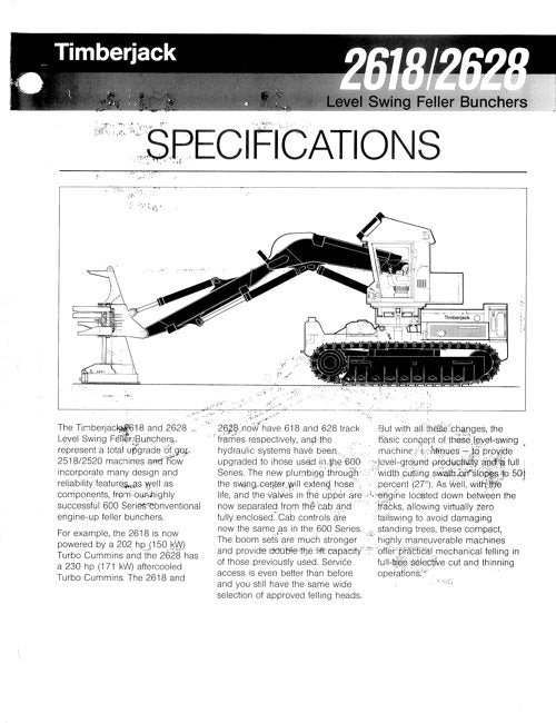 JOHN DEERE 2618 2628 TRACKED FELLER BUNCHER SERVICE MANUAL s-n 55001-CI9154