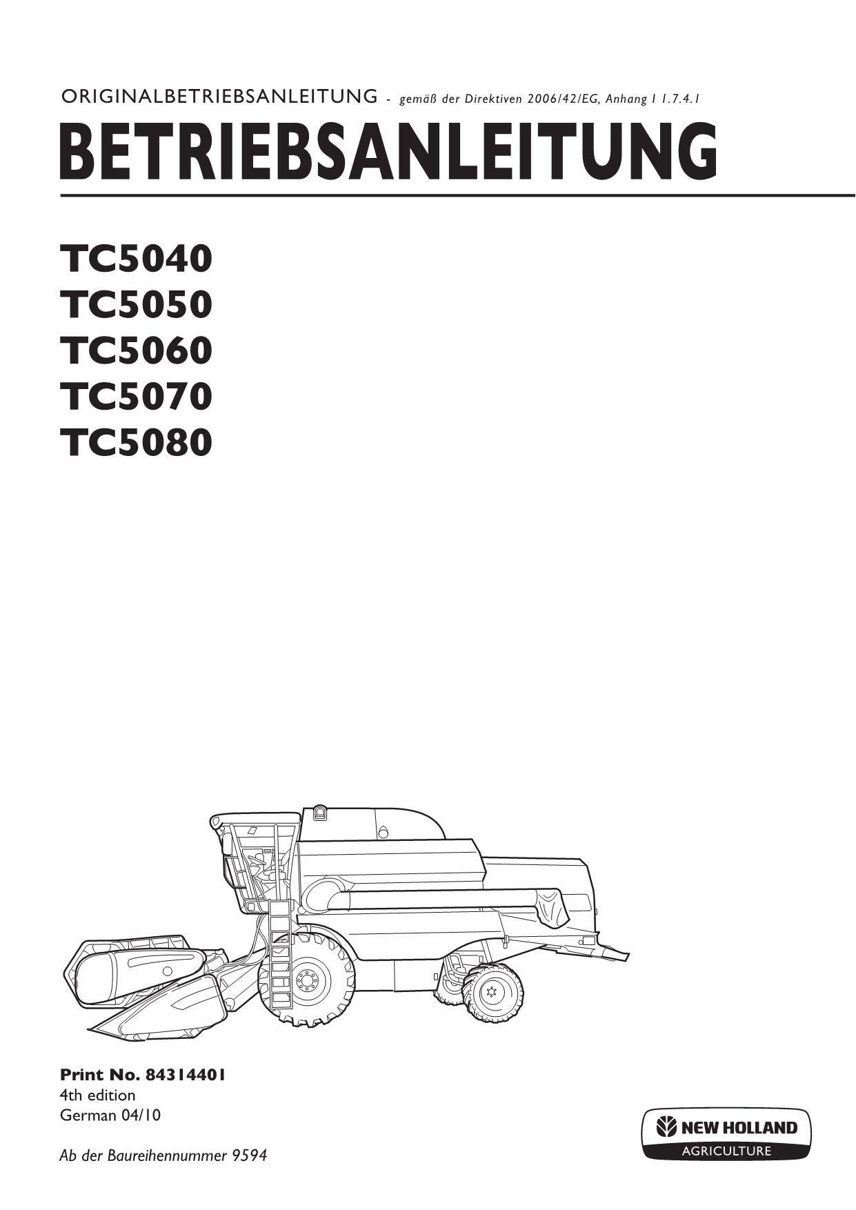 New Holland TC5040 TC5050 TC5060 TC5070 TC5080 Manuel d'utilisation