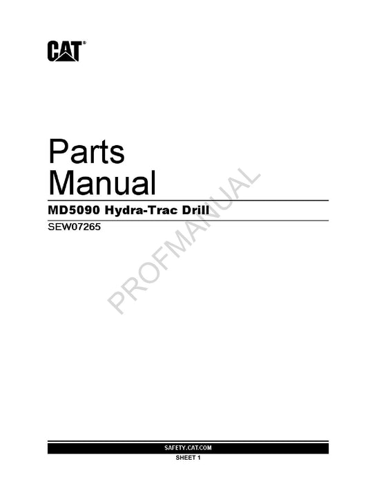 Catalogue de pièces détachées pour foreuse Caterpillar Cat MD5090 Hydra Trac, manuel d'utilisation, série SEW007265