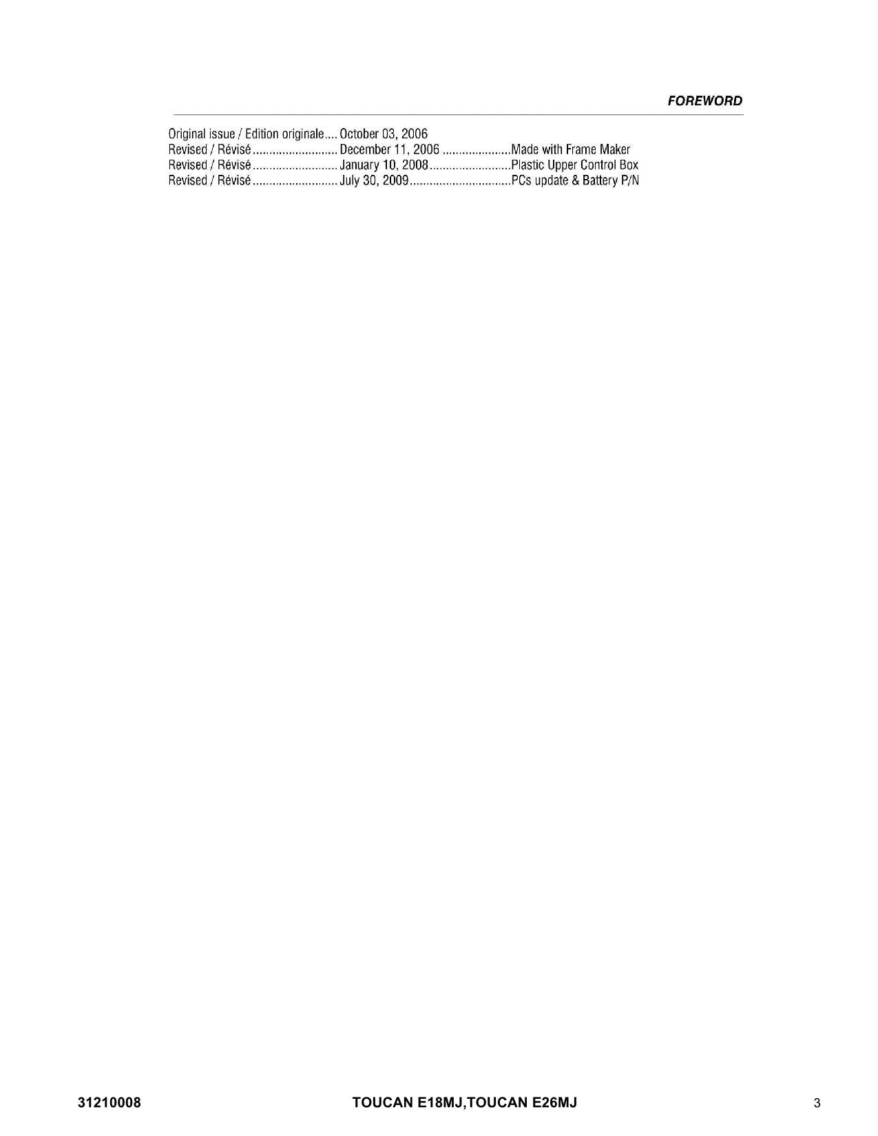 TOUCAN E18MJ E26MJ Vertical Lift Parts Catalog Manual Multi language