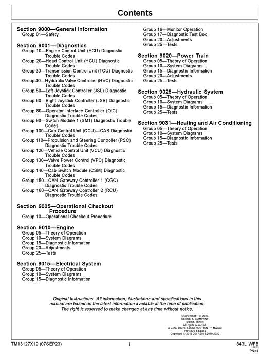 JOHN DEERE 843L WHEELED FELLER BUNCHER OPERATION TEST TECHNICAL MANUAL