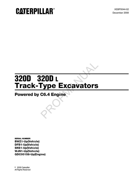 Manuel du catalogue des pièces du moteur de la pelle sur chenilles Caterpillar 320D 320D L C6.4