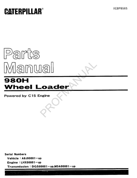 Caterpillar Cat 980H Wheel Loader Parts Catalog Manual XEBP8565