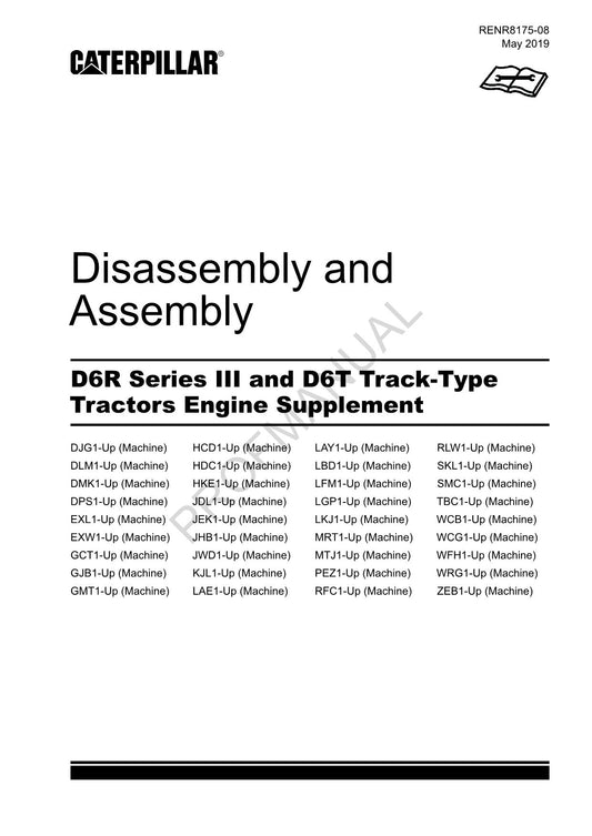 Caterpillar D6R Series 3 D6T Track Tractor Engine Suppl Manual Disassembly Assem