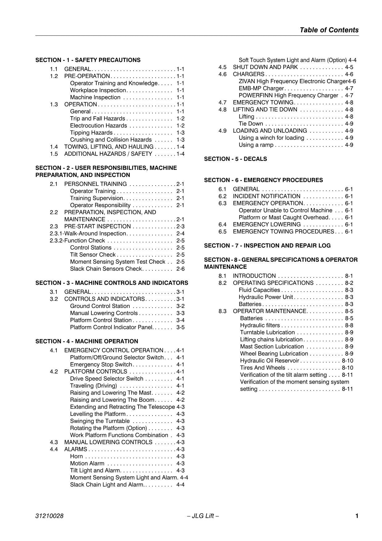 TOUCAN 1210 1310 Vertical Lift Maintenance Operation Operators Manual