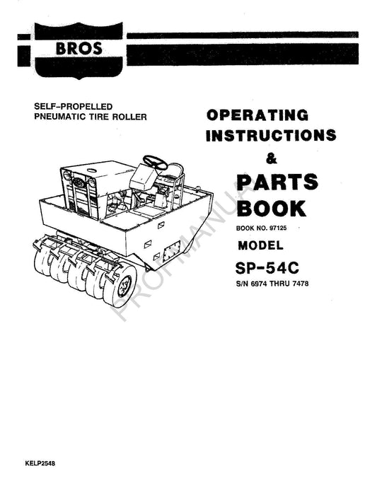 Caterpillar Cat Bros SP 54C Self Propelled Tire Roller Parts Catalog Manual