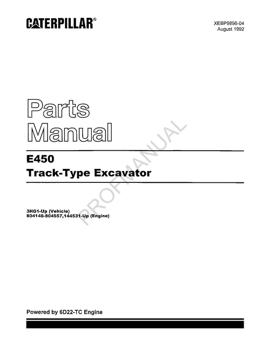 Caterpillar Cat E450 Track Type Excavator Parts Catalog Manual