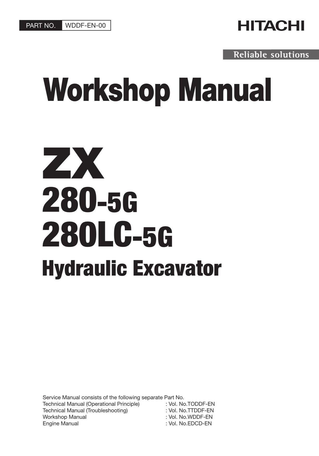 Hitachi ZX280-5G ZX280LC-5G Excavator Workshop Service Repair manual