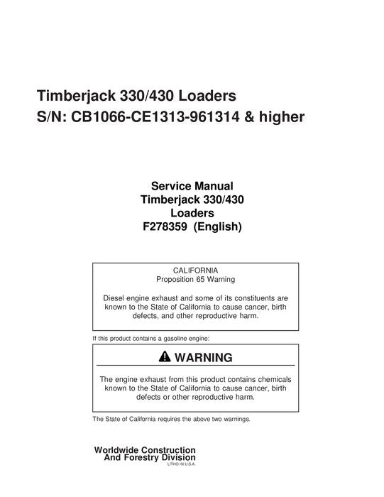 JOHN DEERE 330 430 KNUCKLEBOOM LADER SERVICE-REPARATURHANDBUCH