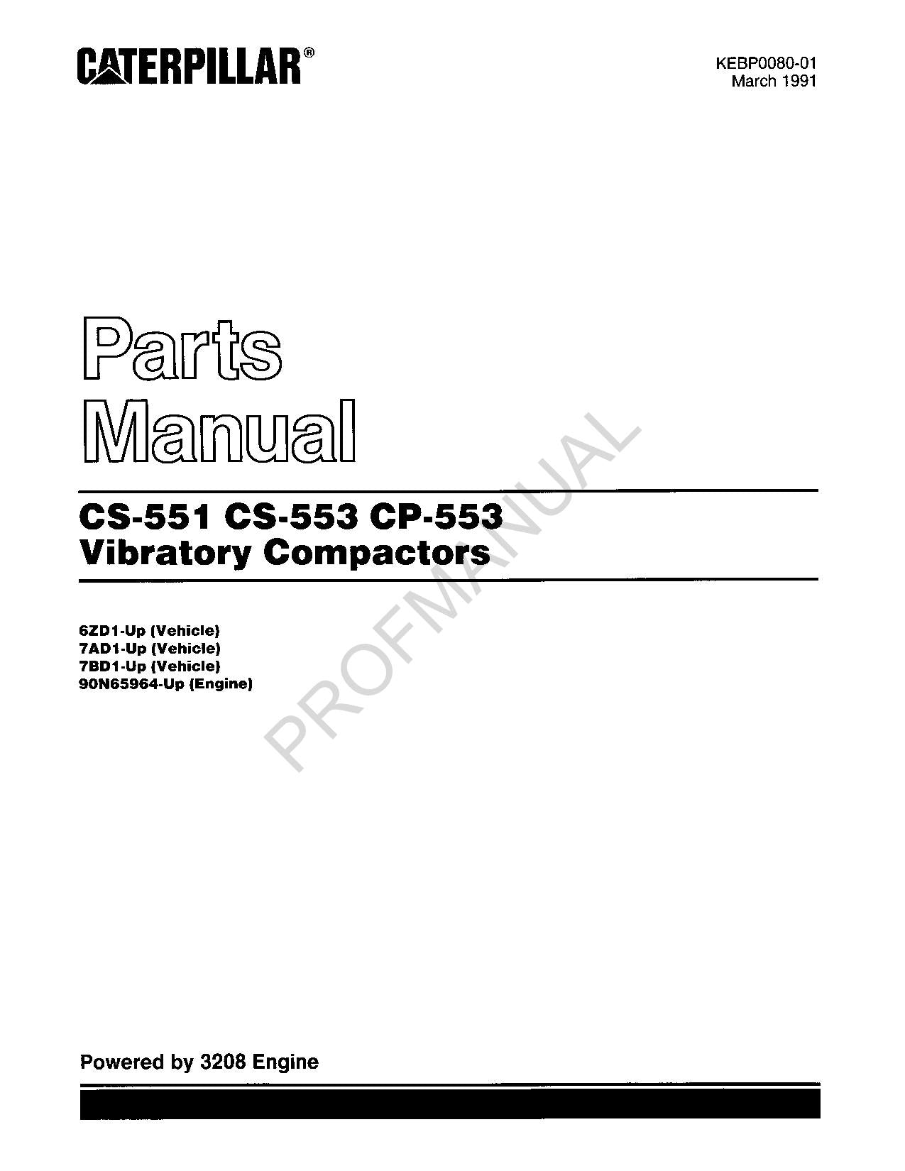 Caterpillar Cat CS 551 CS 553 CP 553 Vibratory Compactor Parts Catalog Manual