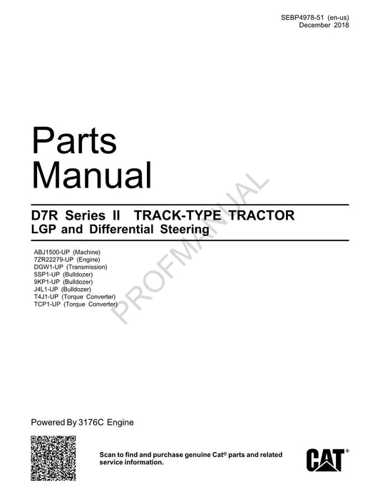 Catalogue de pièces détachées pour tracteur à chenilles Caterpillar D7R série II LGP SEBP4978