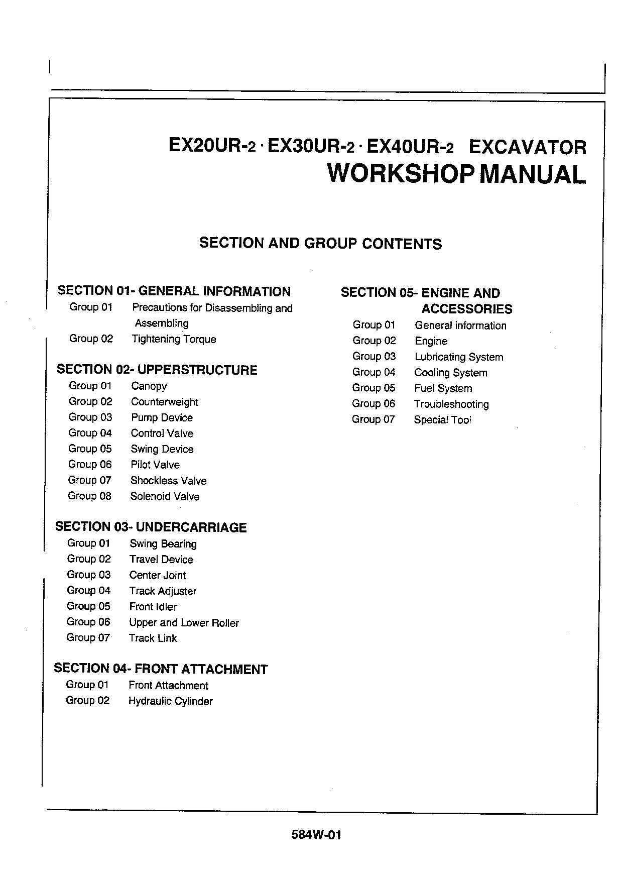 Hitachi EX20UR-2 EX30UR-2 EX40UR-2 Excavator Workshop Repair Service manual