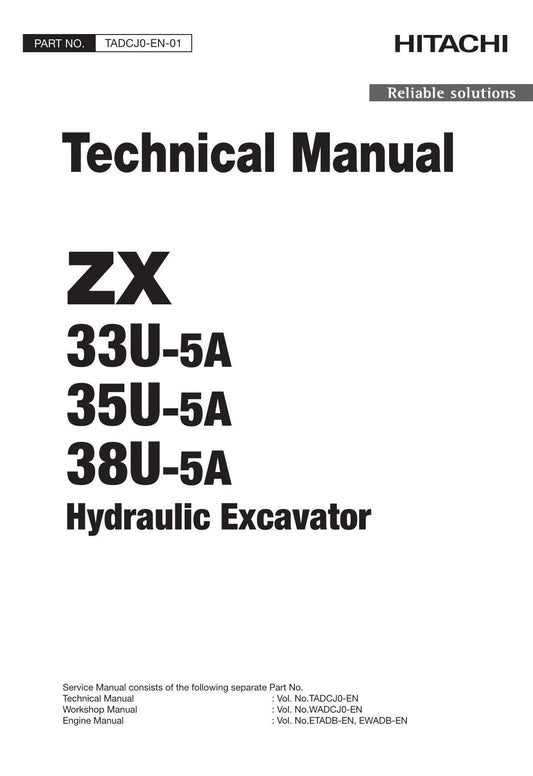 Hitachi ZX35U-5A 35U-5A 38U-5A Excavator Service Manual with Schemes