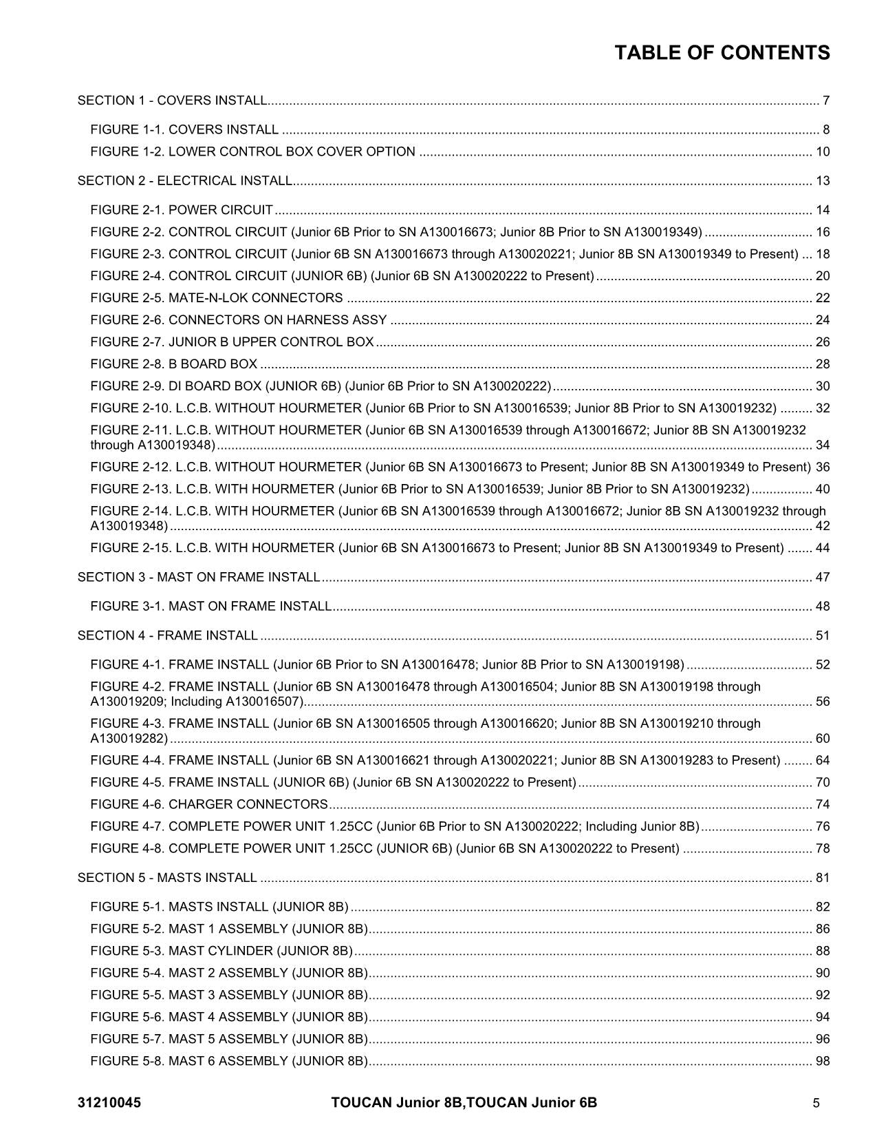 TOUCAN Junior 6B Junior 8B Vertical Lift Parts Catalog Manual Multi language