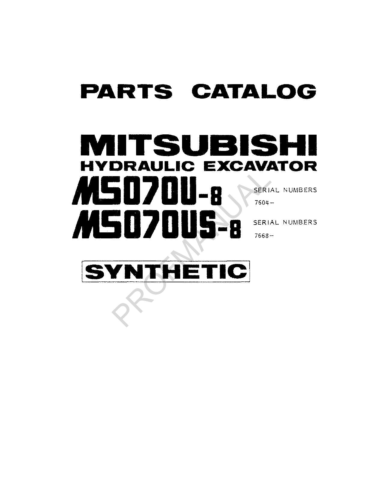 Caterpillar Cat Mitsubishi Excavator MS070U 8 MS070US 8 Parts Catalog Manual