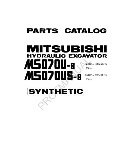 Caterpillar Cat Mitsubishi Excavator MS070U 8 MS070US 8 Parts Catalog Manual