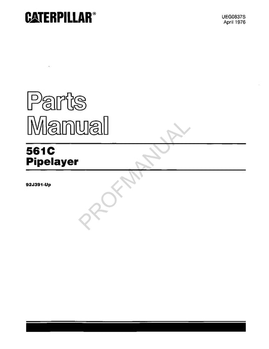 Caterpillar Cat 561C Pipelayer Parts Catalog Manual