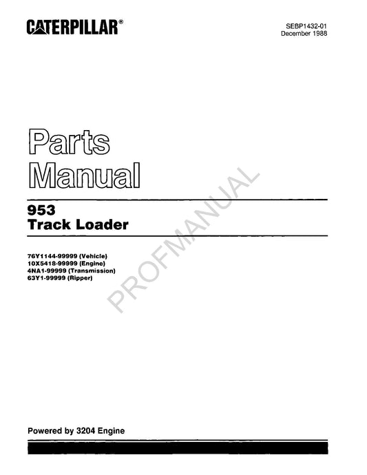 Caterpillar Cat 953 Track Loader Parts Catalog Manual