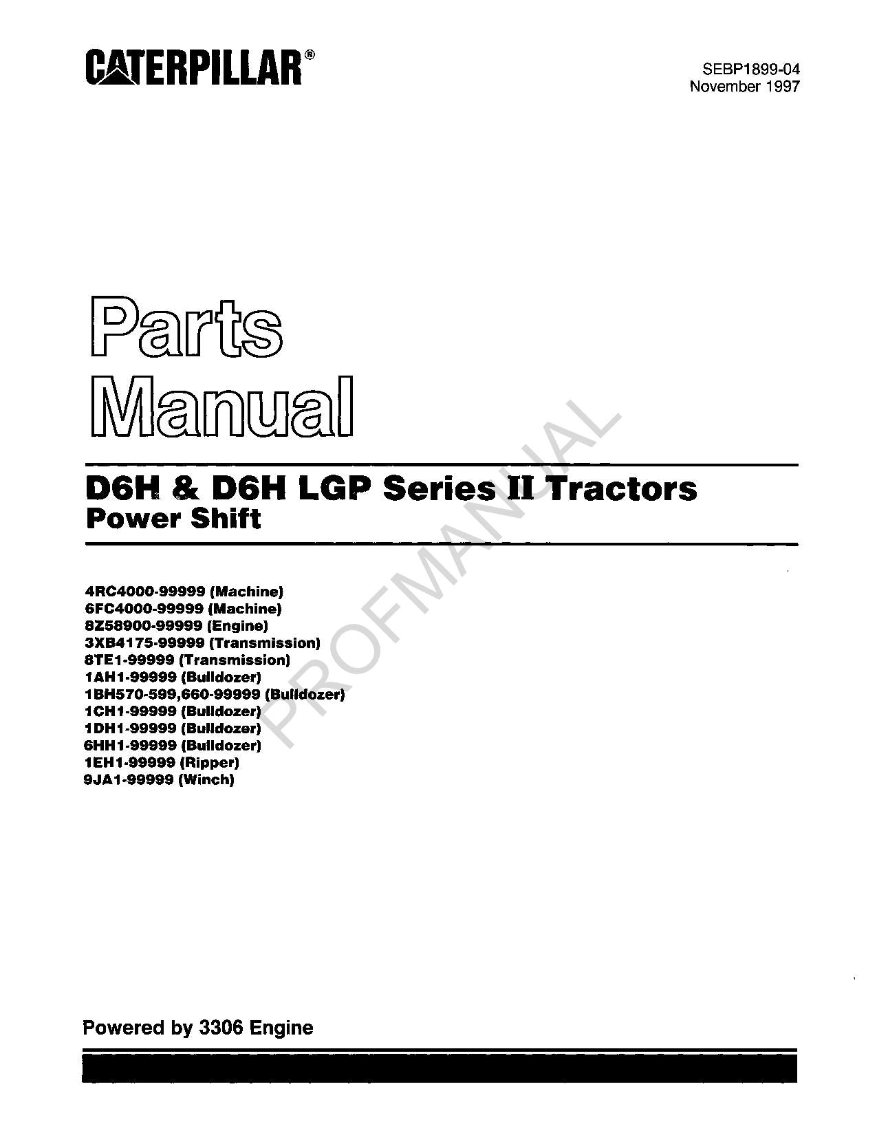 Catalogue de pièces détachées pour tracteur Caterpillar D6H D6H LGP Ser 2 Power Shift SEBP1899