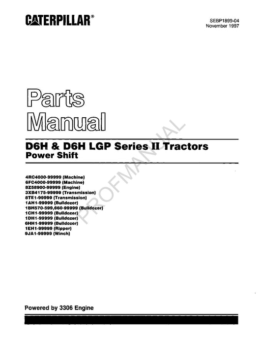 Catalogue de pièces détachées pour tracteur Caterpillar D6H D6H LGP Ser 2 Power Shift SEBP1899